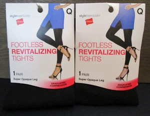 2 Hanes BLACK Super Opaque Footless Revitalizing Tights Size Q Compression NEW - Picture 1 of 4