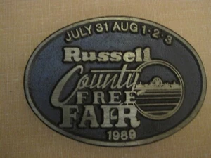 1989 Dynabuckle Solid Brass Belt Buckle, Russell County( Kansas) Free Fair - Picture 1 of 2