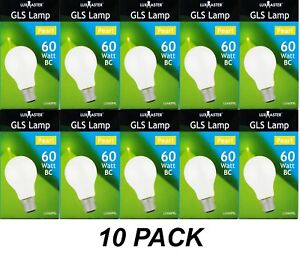 10 x 60W Incandescent Light Globes Bulbs B22 Bayonet Warm White Dimmable Pearl