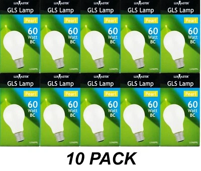 10 x 60W Incandescent Light Globes Bulbs B22 Bayonet Warm White Dimmable Pearl - Image 1 of 4