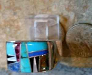 New  Size 12 1/4 Mens Sterling Multi Stone Inlay Ring Navajo Evangeline - Picture 1 of 8