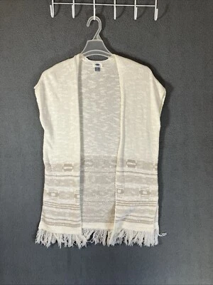 Antiguo Suéter Azul Marino Sin Mangas Suroeste Azteca Chal Flecos Capa Cárdigan Boho Envoltura Foto 1 de 4