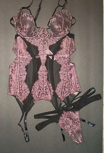  NWT $110 Victoria Secret Fearless Corset Bustier Chemise Panty Set 34B M - Picture 1 of 9