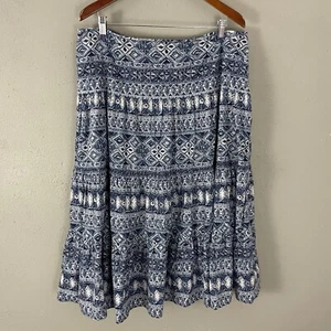 Chaps A-Line Tiered Long Skirt Size 14 Blue Floral Prairie Cotton Maxi - Picture 1 of 5