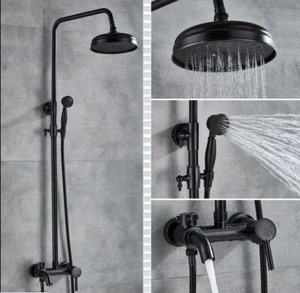 Antik Retro Regendusche Duschsystem Nostalgie Duschset Dusch Armatur Schwarz DHL - Afbeelding 1 van 12