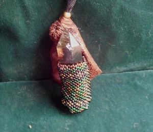 Smoky Quartz Crystal Point Beaded Wand in Dark Topaz Green Black Bronze Wiccan - Picture 1 of 9