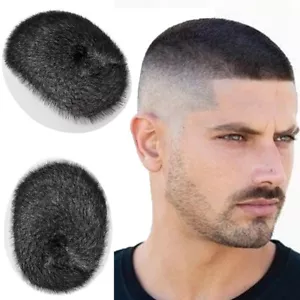 Buzz Cut Human Hair Toupee for Men Hairpiece Replacement System Skin Pu Base Wig - Picture 1 of 17