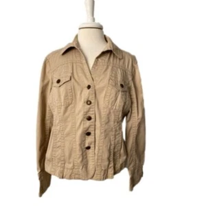 Dressbarn Neutral Light Tan Button front jacket, pleated back Jacket Size Medium - Picture 1 of 8