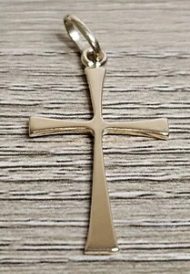 14 Karat Yellow Gold Cross Pendant 14k Plumb Solid Gold - Picture 1 of 6