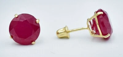 GENUINE 7.84 Cts RUBY STUD EARRINGS 14K YELLOW GOLD - Free Appraisal Service - Image 1 of 4