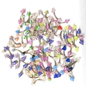 Eyebrow Rook Curves 16 Gauge 3/8" Steel Barbell Acrylic Spike End - 10 Piece Mix - Picture 1 of 4