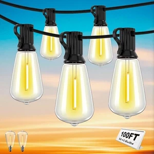 St38 LED Dimmerabile 100FT Luci Stringa Esterno Impermeabile Patio con 54 Shatterpr - Foto 1 di 6