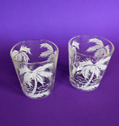 VTG Mid-Century Barware Hazel Atlas White Palm Tree Collins Glass+ Rocks Glasses