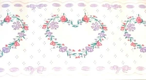 Wallpaper Border Floral Hearts Wreath Purple Lavender Ribbon White EH99917 NIP - Picture 1 of 3