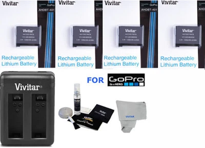 4X HERO4 Battery for GoPro HERO 4 Black & Silver + DUAL RAPID CHARGER AHDBT-401 - Image 1 of 4