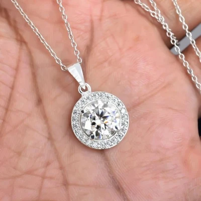 Colgante de diamantes blancos F VS1 certificado de 4,50 quilates en oro blanco de 14 k - Regalo del día del trabajo Foto 1 de 4