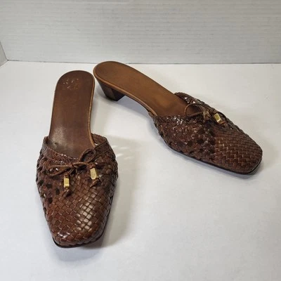 Sesto Meucci 8.5M Laverne Marrón Tejido Corbata Mula Sin Cordones 1.75" Bloque Tacón Boho  Foto 1 de 4