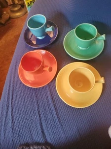 Homer Laughlin Fiesta Vintage Demitasse Stick Handle Cup and Saucer : 4 Sets - Picture 1 of 3