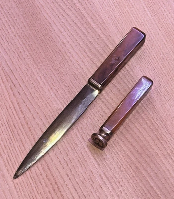 Alter Siegelstempel / Petschaft "RG" monogrammiert inkl. Brieföffner in Messing - Bild 1 von 4