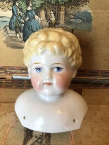 Antiker deutscher Porzellan-Puppenkopf mit blonden Haaren... Nur Kopf - Bild 1 von 14