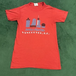 Vintage 80s Vancouver BC Red World Fair Thin T-Shirt Size Mens Small S - Picture 1 of 7