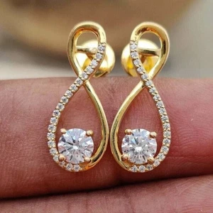 Ohrhänger 2 kt Rundschliff simulierter Diamant Ohrhänger 14 K Gelbgold vergoldet - Bild 1 von 6