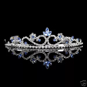 Pettini per adulti corona cristallo blu alto 3 cm ballo di nozze regina principessa tiara corona adulti - Foto 1 di 3