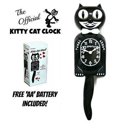 BLACK KITTY CAT CLOCK (3/4 Size) 12.75" Free Battery MADE IN USA Kit-Cat Klock - Image 1 of 4
