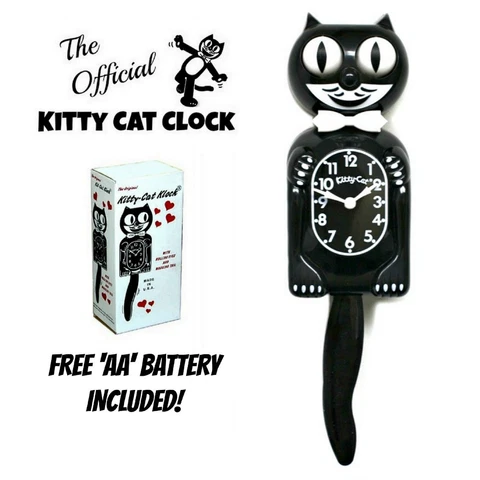 BLACK KITTY CAT CLOCK (3/4 Size) 12.75" Free Battery MADE IN USA Kit-Cat Klock Cover