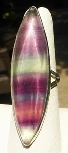 50kt lila gestreift Marquis Fluorit über der Oberseite sexy 53x15 mm 0,925 Ring Gr.7 - Bild 1 von 7