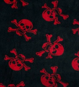 Printed Polar Fleece Fabric Material - RED SKULLS - Picture 1 of 1