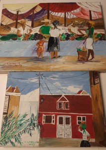 WILLY Curacao Original Painting SIGNED Outsider Folk Art Vintage Lot (2) Canvas
