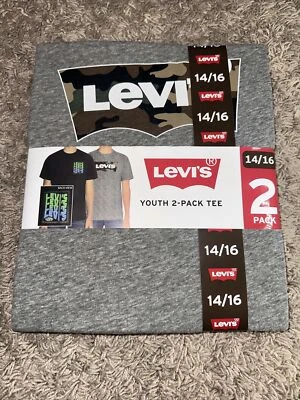 NUEVO Paquete de 2 camisetas para niños Levi's grises negras talla grande 14-16 precio de venta sugerido por el fabricante 36 USD Foto 1 de 3