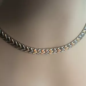 Gold Plated Braid Tricolor Herringbone Necklace SET Bracelet stainless steel - Picture 1 of 4