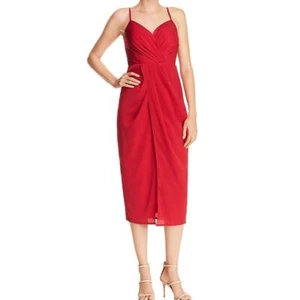 BARIANO NEW Women's Wine Front Pleated Back-drape Midi Sheath Dress M TEDO - Picture 1 of 2