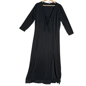 H&H Maxikleid Damen Gr. 2X schwarz einfarbig Stretch Bindeband Ausschnitt 3/4 Ärmel Pullover - Bild 1 von 5