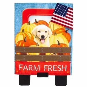 **BANDERA ABIERTA** Granja Fresco Cachorro 14L4510 LINO Evergreen Bandera Jardín 12.5” x 18” - Imagen 1 de 1