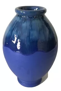 Vintage glänzend & matt Tropfglasur kobaltblau Kunstkeramik handgeworfen kleine Vase - Bild 1 von 6