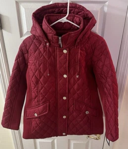 WOMEN'S LONDON FOG ZIP FRONT HOODED QUILTED JACKET CHILI RED LARGE BNWT - Picture 1 of 15
