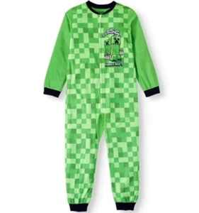 MINECRAFT Pajamas Boy's 4/5 NEW Minecraft Blanket Sleeper Creeper Union Suit Pjs - Picture 1 of 6