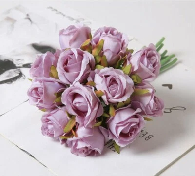 12 Cabezas Flores Artificiales Rosa Seda Floral Novia Boda Ramo Hogar Fiesta Dec Foto 1 de 4