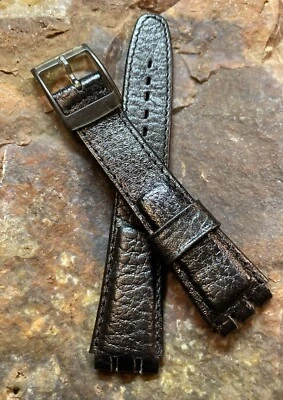 19.5mm Vintage Kreisler Swatch Black Genuine Leather Watch Band NOS - Image 1 of 3