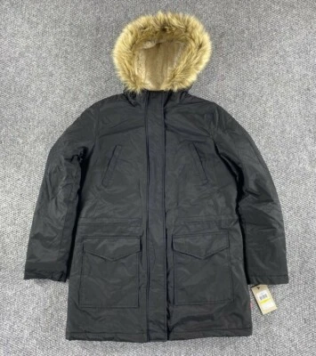 Chaqueta Parka Forrada Sherpa Levi's Para Mujer Piel Sintética Bordada Capucha Cremallera Completa Negra M Foto 1 de 4