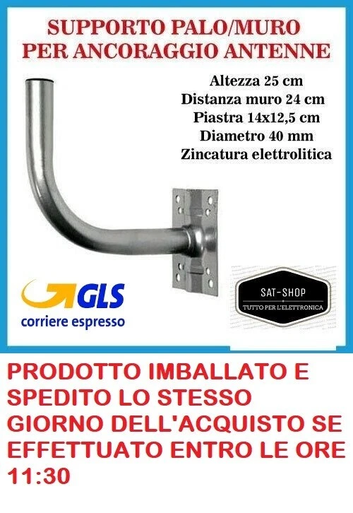 Supporto per Antenna Staffa Palo Muro Satellitare Parabola SAT 20 CM Fissaggio