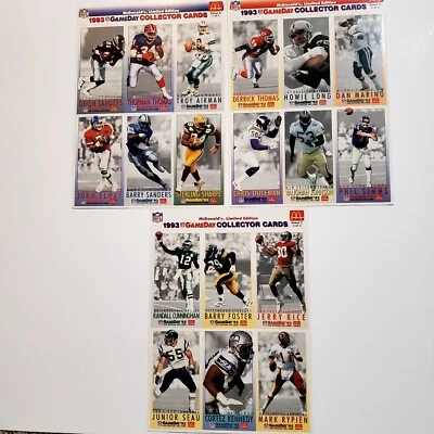 1993 年麦当劳 NFL 比赛日收藏家橄榄球卡全套 3 张未剪纸 — 第 1/4 张图片