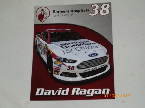2017 DAVID RAGAN #38 SHRINERS HOSPITALS FOR CHILDREN NASCAR POSTCARD Cover