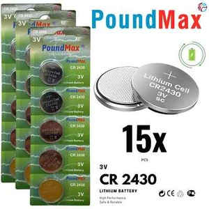 Baterías de celda de moneda de litio 15 x 2430 CR2430 DL2430 K2430L ECR2430 3V PoundMax - Imagen 1 de 9