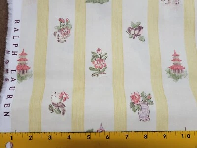 4.5 Yds Ralph Lauren Home Oriental Floral Pagoda Stripe 100% Cotton 54" Wide - Image 1 of 2