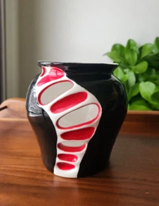 Decorative Handcrafted Glazed Studio Art Pottery Vase Red/Black - Picture 1 of 10