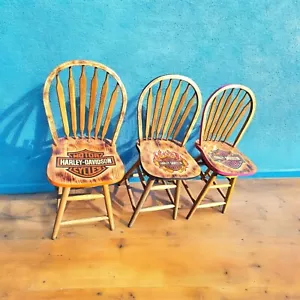 Harley-Davidson Set Of Three,360 Swivel Counter Bar Stools With Back And Clock - Picture 1 of 22